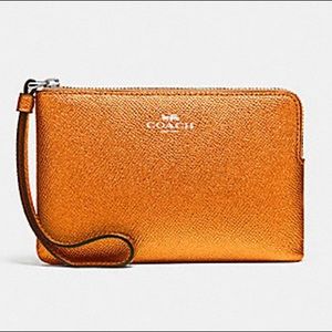 COPY - Coach Metallic Corner Zip Wristlet orange